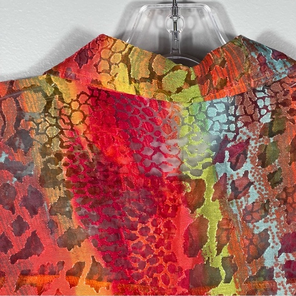 Rainbow Animal Print Top Size Medium Semi Sheer Button Blouse 3/4 Slv Leopard - Picture 9 of 10